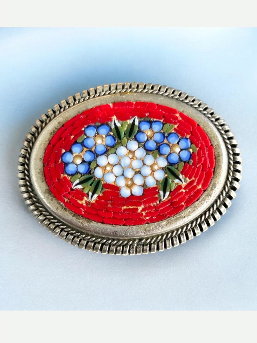 Vintage Micro Mosaic Stamped Italy Brooch